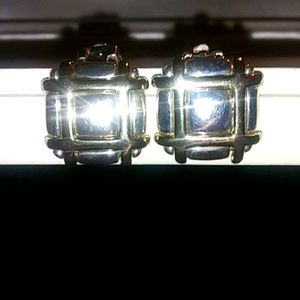 Silver and gold square clip on earings
